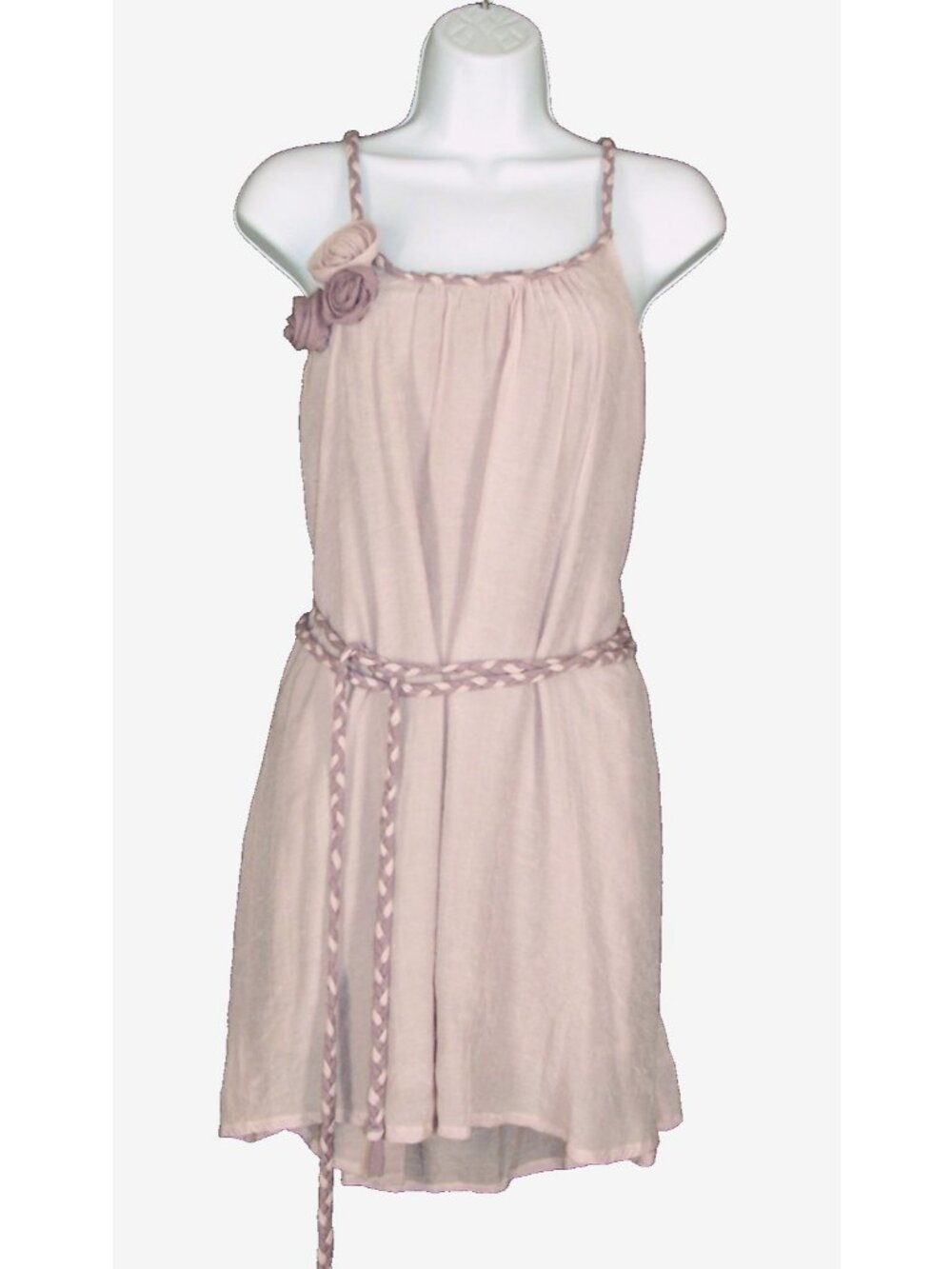 Peasant Boho Fairycore Mini Dress L Purple Gauzy Strappy Belted Lined Juniors